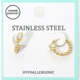 Stainless Steel Solitaire Accent Beaded Mini Huggie Hoop Earrings