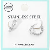 Stainless Steel Rectangular Stone Accent Beaded Mini Huggie Hoop Earrings