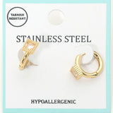 Stainless Steel Square Stone Accent Mini Huggie Hoop Earrings
