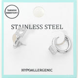 Stainless Steel Square Stone Accent Mini Huggie Hoop Earrings