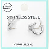 Stainless Steel Teardrop Stone Accent Mini Huggie Hoop Earrings