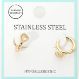 Stainless Steel Heart Stone Accent Mini Huggie Hoop Earrings