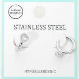 Stainless Steel Heart Stone Accent Mini Huggie Hoop Earrings