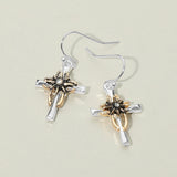 Stone Accent Two Tone Cross Dangle Earrings