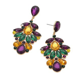Mardi Gras Glass Stone Cluster Drop Evening Earrings