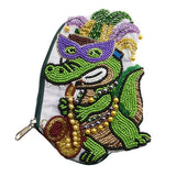 Mardi Gras Jester Alligator Seed Beaded Mini Pouch Bag