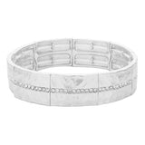 Stone Paved Line Center Pointed Hammered Metal Stretch Bracelet