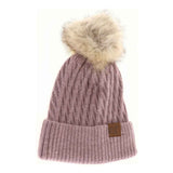 Solid Honey Comb Fur Pom C.C Beanie