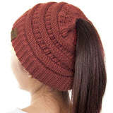 C.C Solid Color Ponytail Messy Bun Beanie