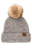 C.C Classic Rib Beanie With Faux Fur Pom