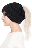 C.C Metallic Messy Bun Ponytail Beanie