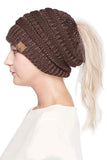 C.C Metallic Messy Bun Ponytail Beanie