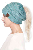 C.C Metallic Messy Bun Ponytail Beanie