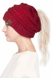C.C Metallic Messy Bun Ponytail Beanie