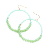 Raffia Faceted Bead Wrapped Open Metal Circle Earrings