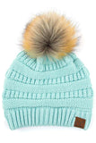 C.C Solid Ribbed Knit Beanie with Pom