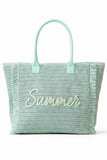 SUMMER Letter and Gold Lurex Woven Straw Fringe Tote Bag