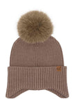 C.C Earflap Pom Knit Solid Beanie