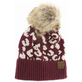 Leopard Pattern Fur Pom C.C Beanie