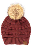 C.C Solid Ribbed Knit Beanie with Pom