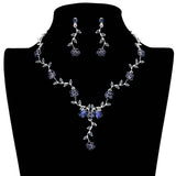 Flower Leaf Cluster Vine Rhinestone Necklace