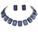 Emerald Cut Stone Link Evening Necklace Earring Set