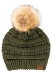 C.C Solid Ribbed Knit Beanie with Pom