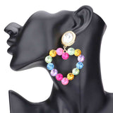 Bubble Stone Cluster Open Heart Dangle Earrings