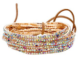 12PCS Ribbon Colorful Rhinestone Layered Stretch Bracelets