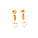 3Pairs Enamel Flower Carrot Easter Egg Stud Earrings