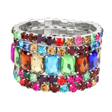 Women's 5Pcs Rectangle Round Stone Stretch Multi Layered Bracelets