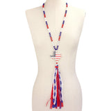 American USA Flag Texas State Map Mesh Fabric Tassel Link Necklace