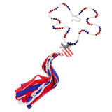 American USA Flag Texas State Map Mesh Fabric Tassel Link Necklace