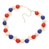 American USA Flag Wood Ball Collar Necklace