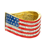 Women's Crystal Rhinestone American Flag Hinged Bracelet 4th of July