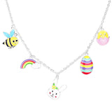 Enamel Bee Rainbow Easter Egg Pendant Station Necklace
