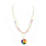 Enamel Smile Flower Patterned Beaded Double Layered Necklace