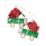 Enamel Stone Embellished Christmas Cart Dangle Earrings