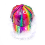 Faux Feather Trimmed Hologram Baseball Cap
