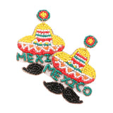 Felt Back Beaded Hat Mexico Message Mustache Dangle Earrings