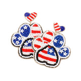 Felt Back Seed Beaded Heart American USA Flag Paw Earrings