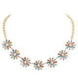 Glass Stone Embellished Flower Cluster Link Necklace