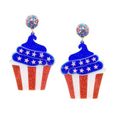 Glittered Resin American USA Flag Cupcake Dangle Earrings