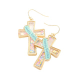 Happy Easter Message Confetti Cross Dangle Earrings