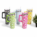 Happy Face Printed 40oz Stainless Steel Tumbler With Handle