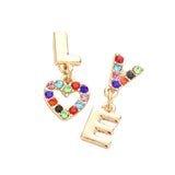 LOVE Rhinestone Message Mismatched Dangle Earrings