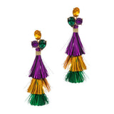Mardi Gras Triple Tassel Layered Dangle Earrings