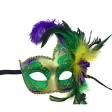 Mardi Gras Venetian Styled Mask With Feather Oneside