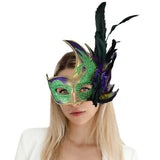 Mardi Gras Venetian Styled Mask With Feather Oneside