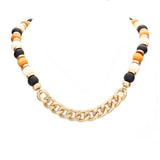 Metal Chain Link Accented Wood Necklace